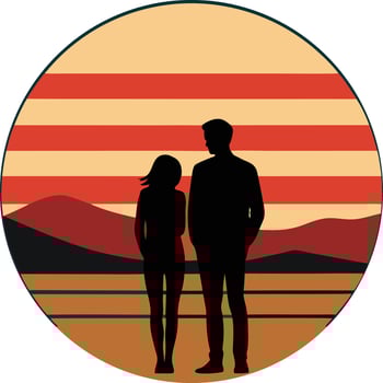 Silhouettes of Couple Against Sunset Stripes vector