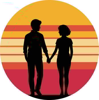 Silhouette Couple Holding Hands Sunset Romance vector