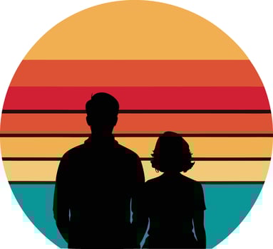 Sunset Silhouette Couple Love Retro Design vector