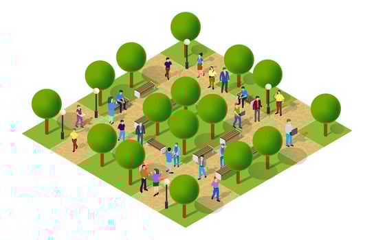 Isometric illustration of people in a park vector