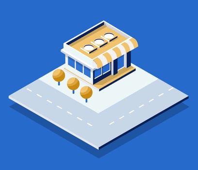 Isometric illustration of a restaurant building vector