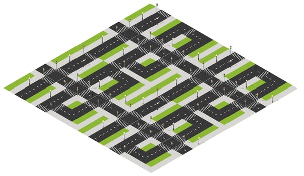 An aerial view of a city street with green and black lines vector