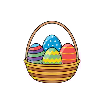 Drawing of a basket with easter eggs on it vector