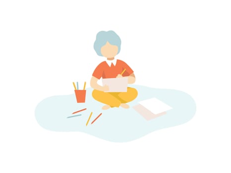 Cute Boy Sitting on Floor and Drawing with Pencils, Kids Creativity, Education, Development Illustration vector