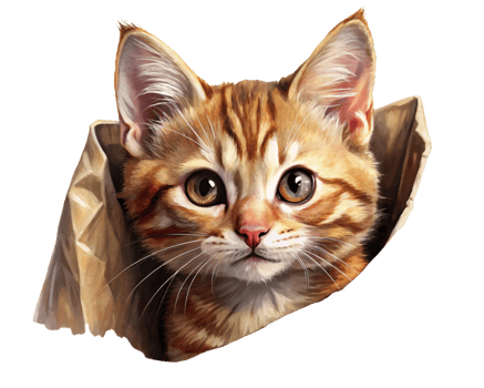 Tiny Kitten Peeking from Inside Brown Bag png