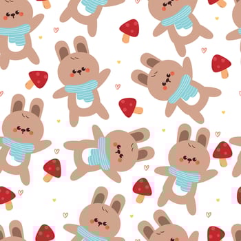 seamless pattern cartoon bunny with mushroom. cute autumn wallpaper for fabric print, gift wrap paper vector
