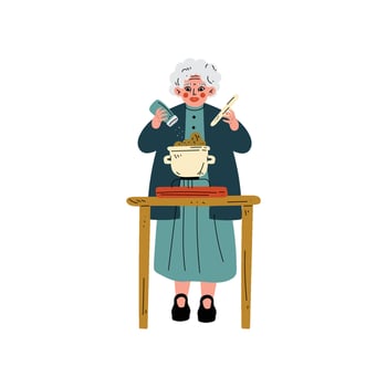 Senior Woman Cooking on Kitchen, Olld Lady Daily Activity Illustration vector