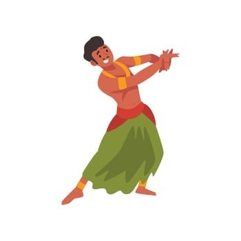 Smiling Young Indian Man Performing Folk Dance in Traditional Clothes Illustration vector