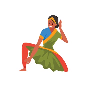Female Indian Dancer in Traditional Clothes, Beautiful Smiling Woman Performing Folk Dance Illustration vector