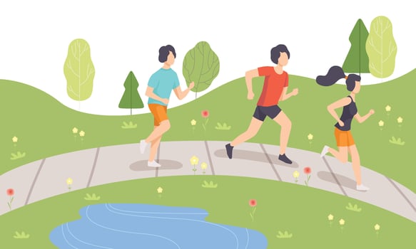 People Running in Park in Morning, Physical Activities Outdoors, Healthy Lifestyle and Fitness Illustration vector