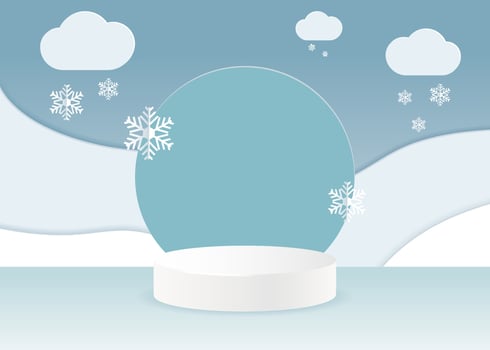 3d podium for product display on christmas background in cut paper style vector