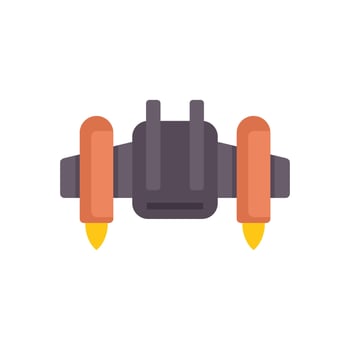 Jetpack with fire flying forward generating thrust vector