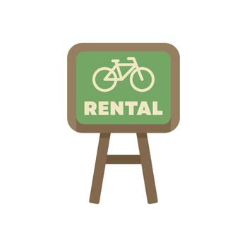 Bike rental sign on wooden stand advertising bicycle for rent vector