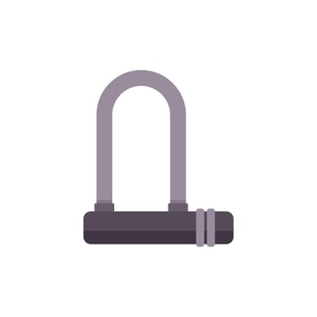 Grey metal u lock is securing a bicycle to a bike rack vector