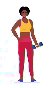African American Woman dressed in sports clothes does exercises with dumbbells. illustration. vector