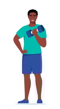 African American Man dressed in sports clothes does exercises with dumbbells. illustration. vector