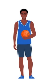 Happy black man basketball player in uniform with ball isolated on white background. illustration. vector