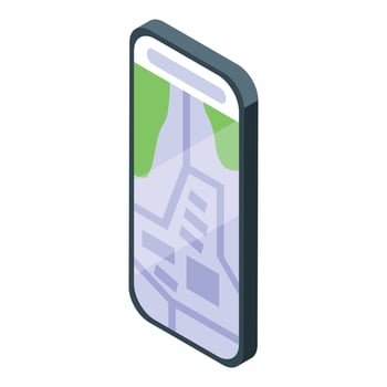 Smartphone showing city map navigation app in isometric view vector