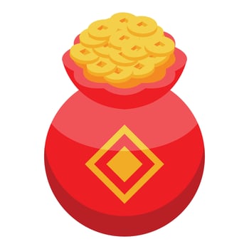 Red money bag overflowing with gold coins for lunar new year celebration vector