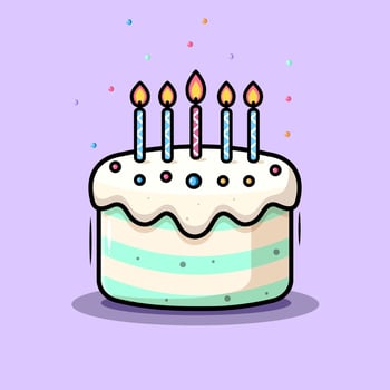 Birthday Cake Cartoon Cake With Candles And Dripping Cream On Purple Background Illustration vector