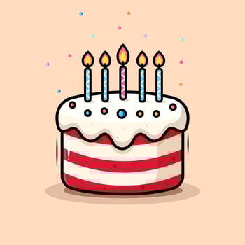 Birthday Cake Cartoon Cake With Candles And Dripping Cream On Beige Background Illustration vector