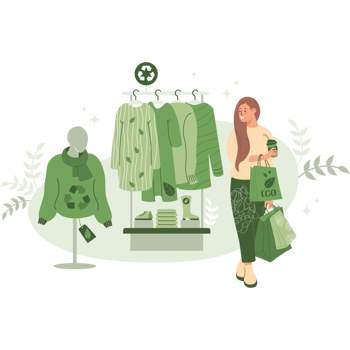 Girl Shopping, clothing in eco-friendly store. Sustainable Fashion png