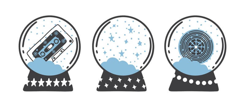 Christmas vintage snow globe set. Doodle illustration. Holiday elements. vector