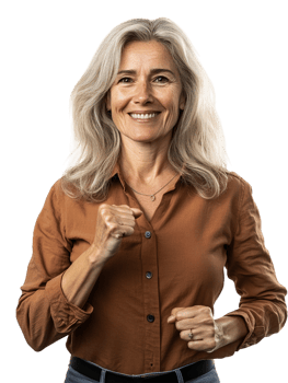 A woman with gray hair and a brown shirt png