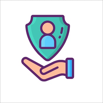 A hand holding a shield with a person inside vector