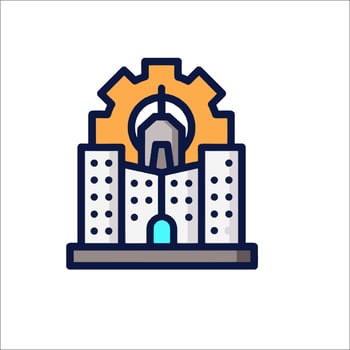 A building with gears on top of it vector