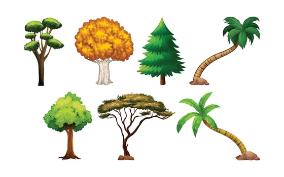Variety of colorful tree illustrations vector