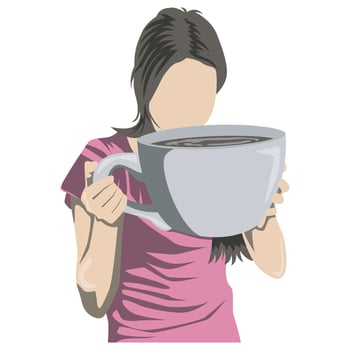 of woman drinking a large cup of coffee vector
