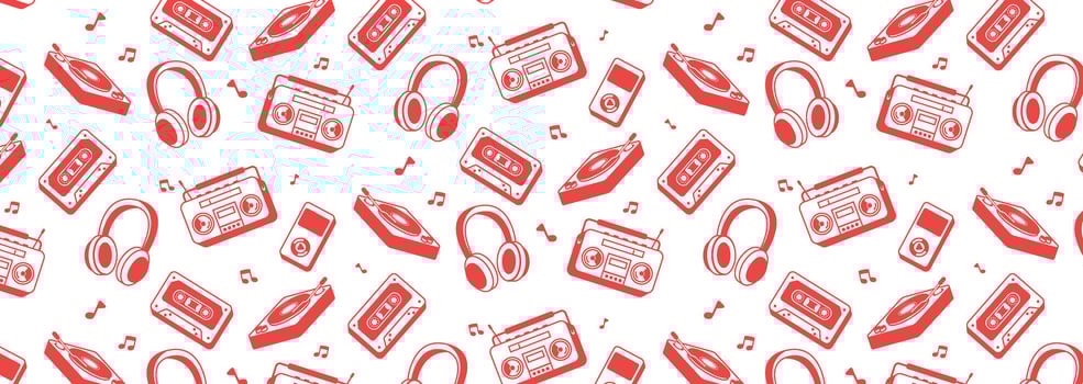 music player icon device seamless pattern background vector