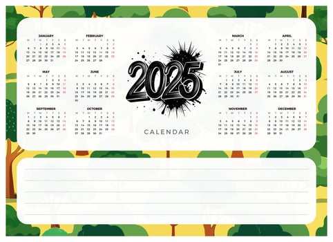 2025 Calendar Template. Downloadable Monthly Calendar Design vector