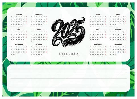 2025 Calendar. Tropical Floral Design Planner vector