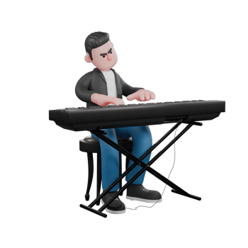 3D Character of Music Artist. A male musician sits behind the organ playing the organ. Vocal Performer png