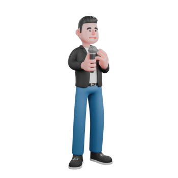 Cartoon Singer in 3D A male musician stands holding a microphone beside his body with an excited expression.Vocal Artist Design png