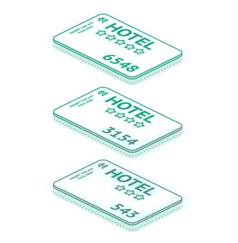 Isometric plastic hotel key card. Electronic system for lock and unlock door. Outline objects. vector
