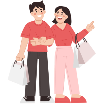 Illustration of couple holding shopping bags png