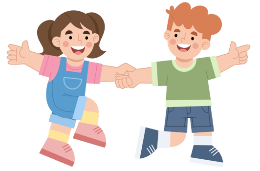 Illustration of boy and girl holding hands running png