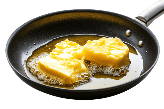 Closeup of Golden Butter Melting in Nonstick Skillet isolated png