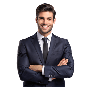 A confident businessman with smiling in suit and tie png