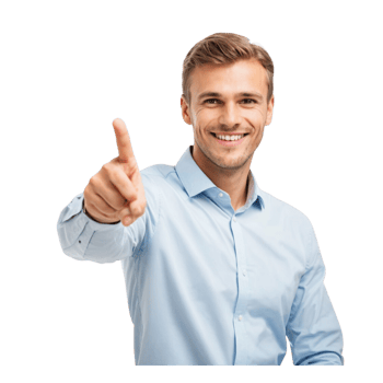 A confident man with smiling pointing at something png