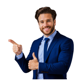 Confident Businessman in Suit Pointing at Something png