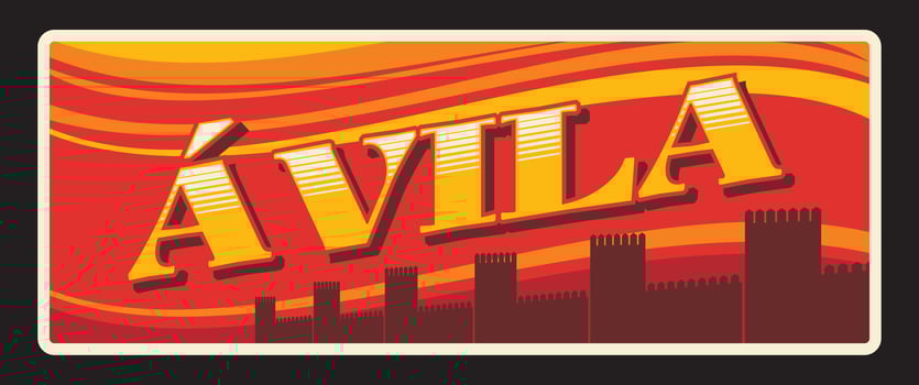 Avila province of Spain, vintage tourist plaque vector