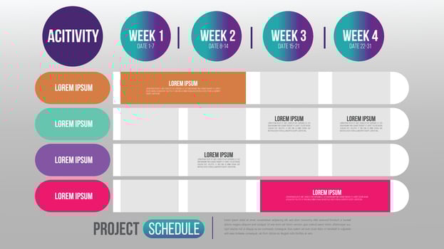 Project schedule activity event chart daily and weekly timetable infographic design template vector