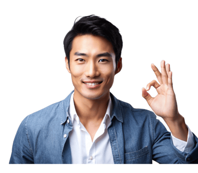 Smiling asian man showing ok sign on transparent background png