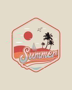 Vintage style summer t shirt design with palm trees and beach vector