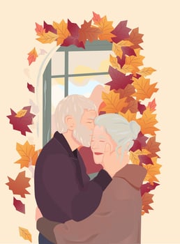 a couple of elderly people in love background autumn mood vector