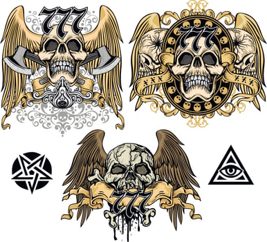 set, wings with skulls vector